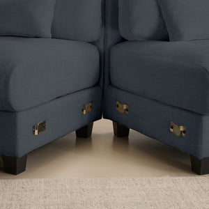 English Elm 119" 4-Seater Sofa with 2 Ottomans - Adjustable 4-Position Backrests, 350lb/Seat, Plush Chenille Blue W2606S00038