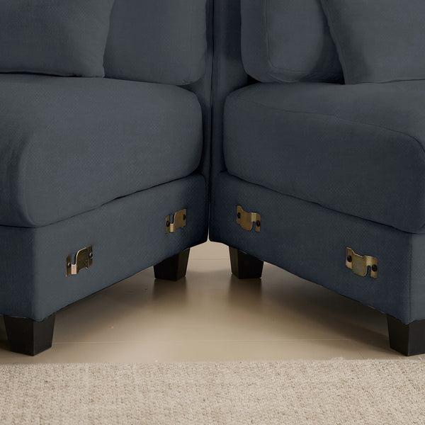 English Elm 119" 4-Seater Sofa with 2 Ottomans - Adjustable 4-Position Backrests, 350lb/Seat, Plush Chenille Blue W2606S00038