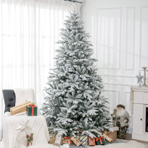 English Elm HOMCOM 8ft Snow Flocked Christmas Tree with 2003 Tips, Flame Retardant Hinged Design, Easy Setup W2225P229180