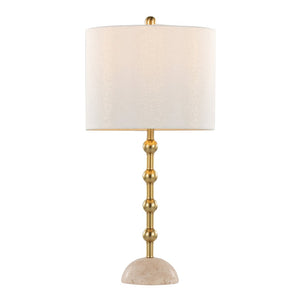 English Elm Table Lamp Set of 2 Travertine Stone Base with Brass Hardware and Warm Fabric Shade Gold,Off White B202P471584