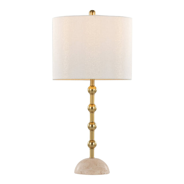 English Elm Table Lamp Set of 2 Travertine Stone Base with Brass Hardware and Warm Fabric Shade Gold,Off White B202P471584