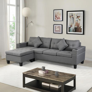 English Elm Sectional PU Sofa Set with L-Chaise, Built-In Cup Holders, Thick Foam Cushions, Modern 4-Seater Comfort Grey 69.69 L x 29.92 W x 12.99 H W2297S00015