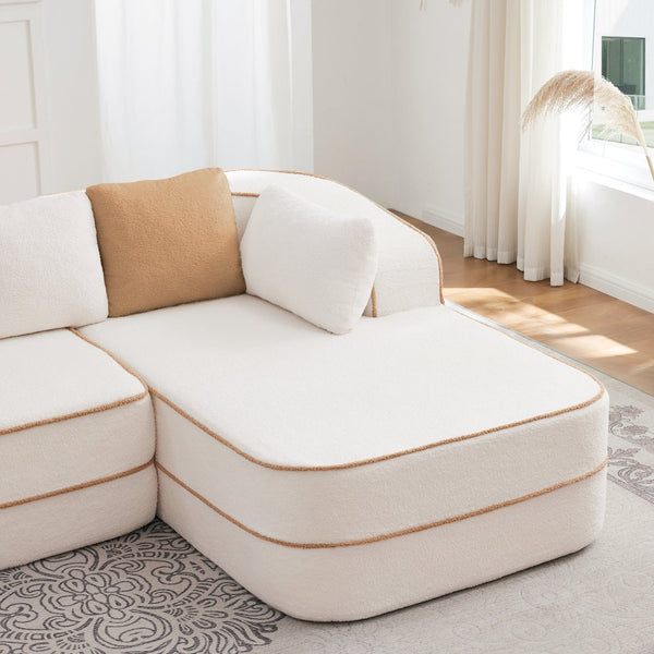 English Elm 106" Teddy Fabric No Assembly L-Shaped Sofa - Plush Comfort, Modular Design, Perfect For Living Room W714S01413