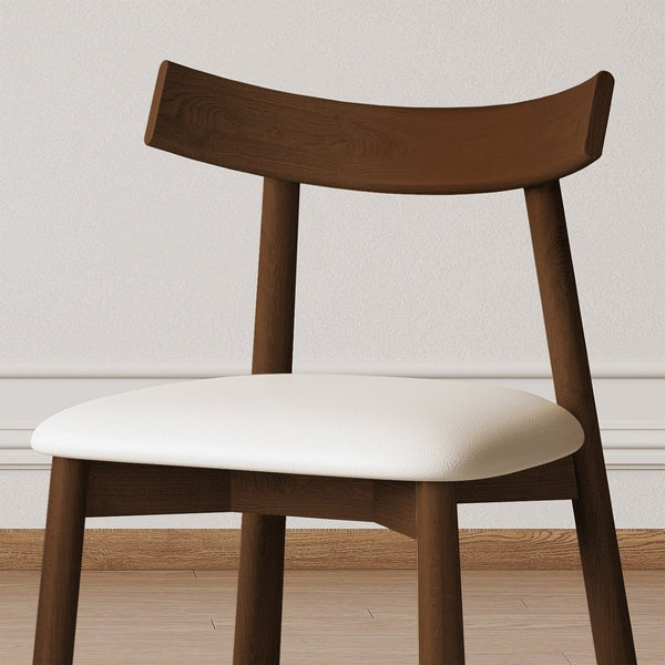 English Elm Set of 2 Armless Wood Dining Chairs Leather Cushioned Ergonomic Curved Back Dark Walnut W2700P388273