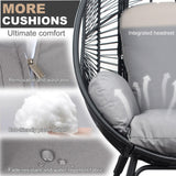 English Elm 3 Pieces Patio Egg Chairs (Model 2) With Side Table Set,Black Color Pe Rattan and Grey Cushion