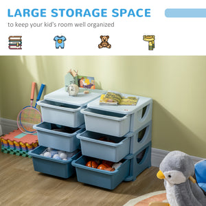 English Elm Qaba 3 Tier Kids Storage Unit with 6 Removable 14L Drawers, Compact Plastic Toy Organizer Blue W2225P200545