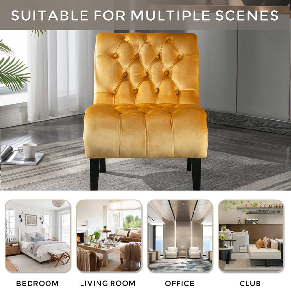 English Elm COOLMORE Velvet Armless Barrel Accent Chair with Solid Wood Frame, Plush Foam Upholstery, Stylish Living Room Seating Mustard W39550127