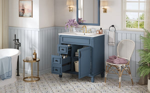 English Elm 30" Bathroom Vanity With Elegant Ceramic Sink – French-Inspired Design, Soft-Close Drawers & Storage N710P323328C