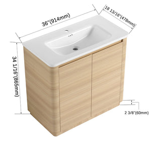 English Elm 36'' Freestanding Bathroom Vanity Plywood Cabinet Ceramic Sink Soft Close Doors W999P351893