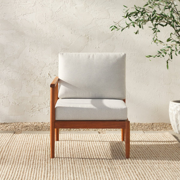 English Elm Walker Edison - Modern Outdoor Spindle Style Left Arm Sectional Brown - Eucalyptus Wood, Linen Cushions, Weather-Resistant, RTA B185P326698