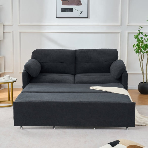 English Elm (old: W3163p269700) Convertible Chenille Sleeper Loveseat with Queen Pullout and Rolling Casters Black W3163S00100