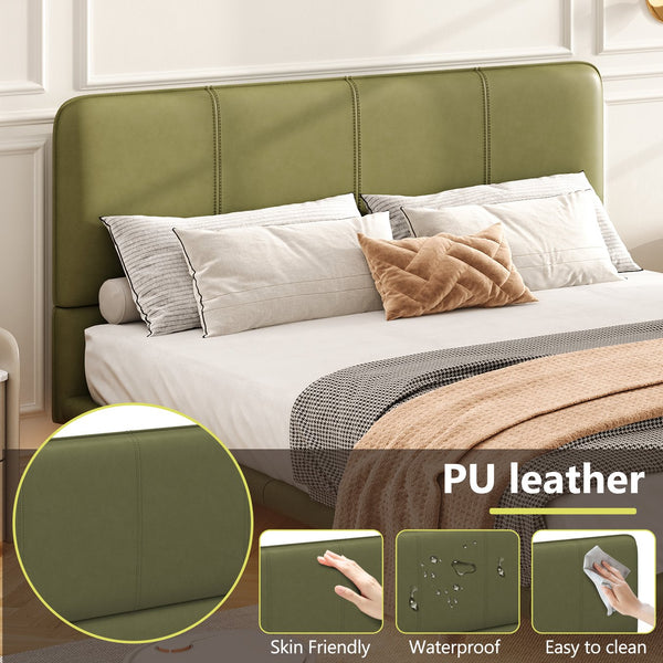 English Elm Christopher Knight Home® - Floating Bed Frame Modern PU Leather Platform Full Size with Under-Bed LED Lights, Durable, Easy Assemble Green 56.5 L x 21 W x 7 H N761P206085G