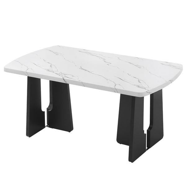 English Elm 63" Modern Faux Marble Dining Table with Geometric Rubberwood Legs, Durable 350lb Capacity, Easy Assembly White+Black N752P317333K