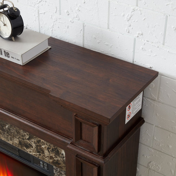 English Elm Electric Fireplace With Remote Control - Realistic 3D Flame & Stacked Stone Mantel, Cherry Finish W1758S00032