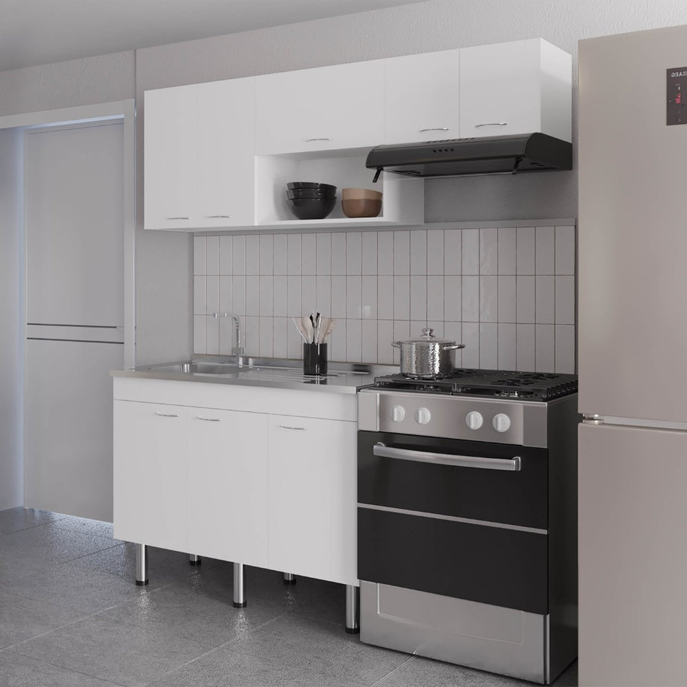 English Elm El Capitan Modular Kitchen Cabinet Set with Open Shelving and Heat Resistant Work Surface B128S00196