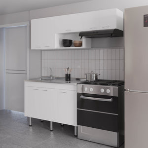 English Elm El Capitan Modular Kitchen Cabinet Set with Open Shelving and Heat Resistant Work Surface B128S00196