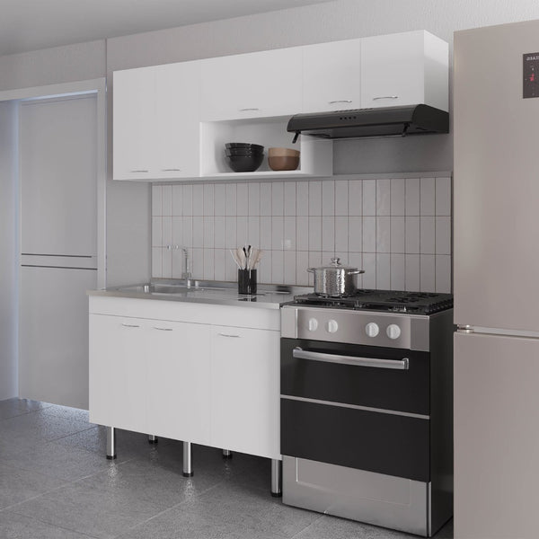 English Elm El Capitan Modular Kitchen Cabinet Set with Open Shelving and Heat Resistant Work Surface B128S00196