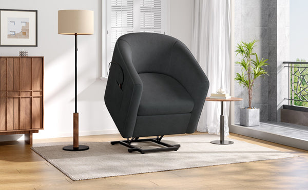 English Elm Power Lift Recliner Barrel Back Chenille Chair for Seniors with Footrest Pocket Dark Grey N719P355911R