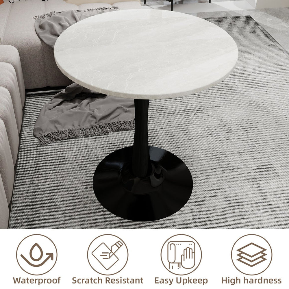 English Elm Marble-Top Round Side Table With Tapered Black Base – Modern Minimalist Design For Stylish Spaces W1935P353502