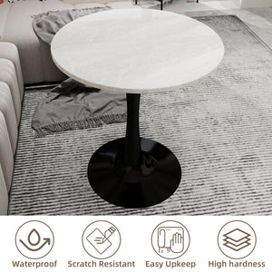English Elm Marble-Top Round Side Table With Tapered Black Base – Modern Minimalist Design For Stylish Spaces W1935P353502