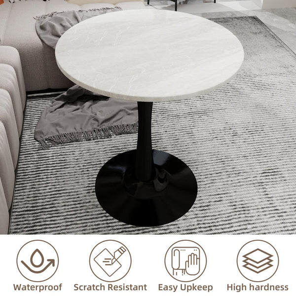 English Elm Marble-Top Round Side Table With Tapered Black Base – Modern Minimalist Design For Stylish Spaces W1935P353502