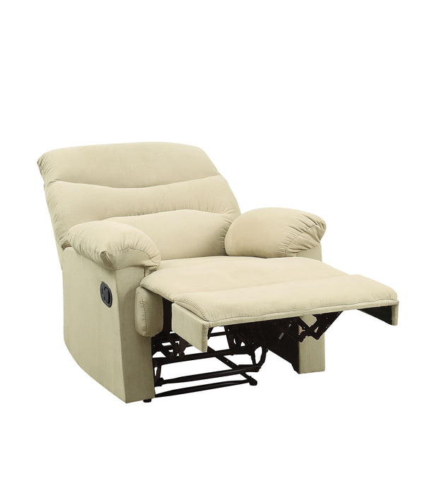 English Elm Beige Recliner Chair With Pillow-Top Armrests – Cozy Microfiber Upholstery For Ultimate Comfort B062P215431