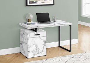 English Elm Computer Desk - Modern White Marble Look With Black Metal Accents, Configurable Storage, 48" L B2710P219936