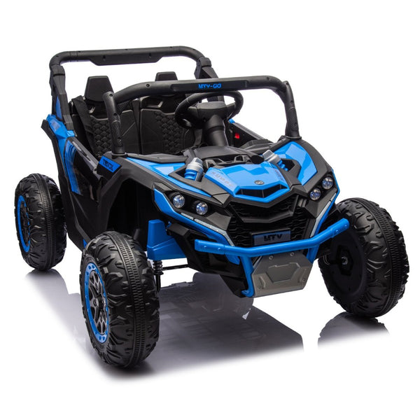 English Elm 24v Two Seat Kids Electric Utv with Parental Remote Suspension Off Road Ride On Blue W1578P184799