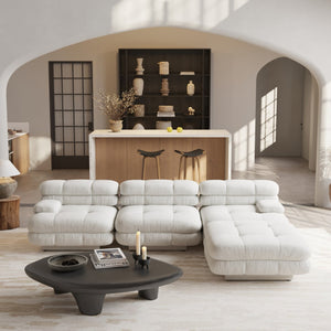 English Elm Urban Modern Modular Sofa Teddy Fleece Capitonné Design High Modularity Plush Comfort Corner Ready for Cozy Living Spaces Beige B341S00036