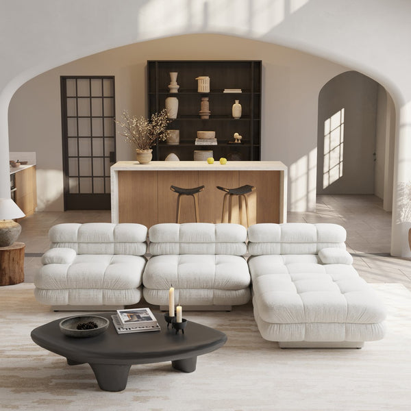 English Elm Urban Modern Modular Sofa Teddy Fleece Capitonné Design High Modularity Plush Comfort Corner Ready for Cozy Living Spaces Beige B341S00036