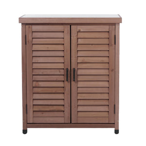 English Elm Potting Bench Solid Wood Workstation with Metal Top Louvered Cabinet Outdoor Garden Brown W2640P228401
