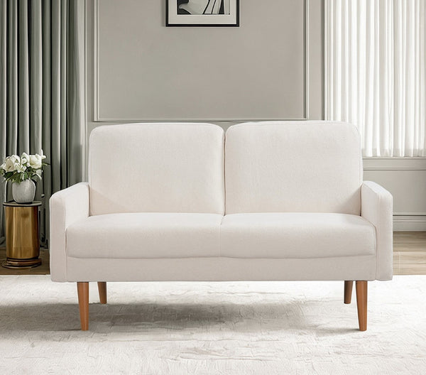 English Elm Velvet Upholstered Two Seat Loveseat with Tapered Wood Legs Mid Century European Style Ivory B2735P291963