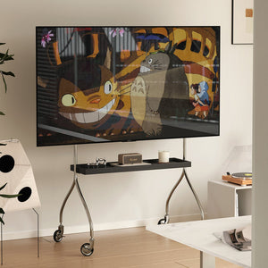 English Elm Walk 360° Movable TV Stand Antique Finish with Metal & Wood Shelves, Fits 43–70" TVs, 200lb Load Black W3318P307901