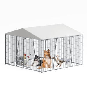 English Elm 10 X 10 Ft Heavy Gauge Steel Outdoor Dog Kennel with Pvc Roof and Feeding Basin W1820S00023