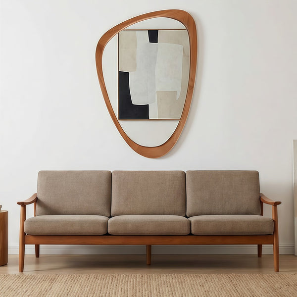 English Elm Black Walnut Solid Wood Irregular Frame Wall Mirror Sculptural Accent for Any Room Yellowish-Brown W2203P436506