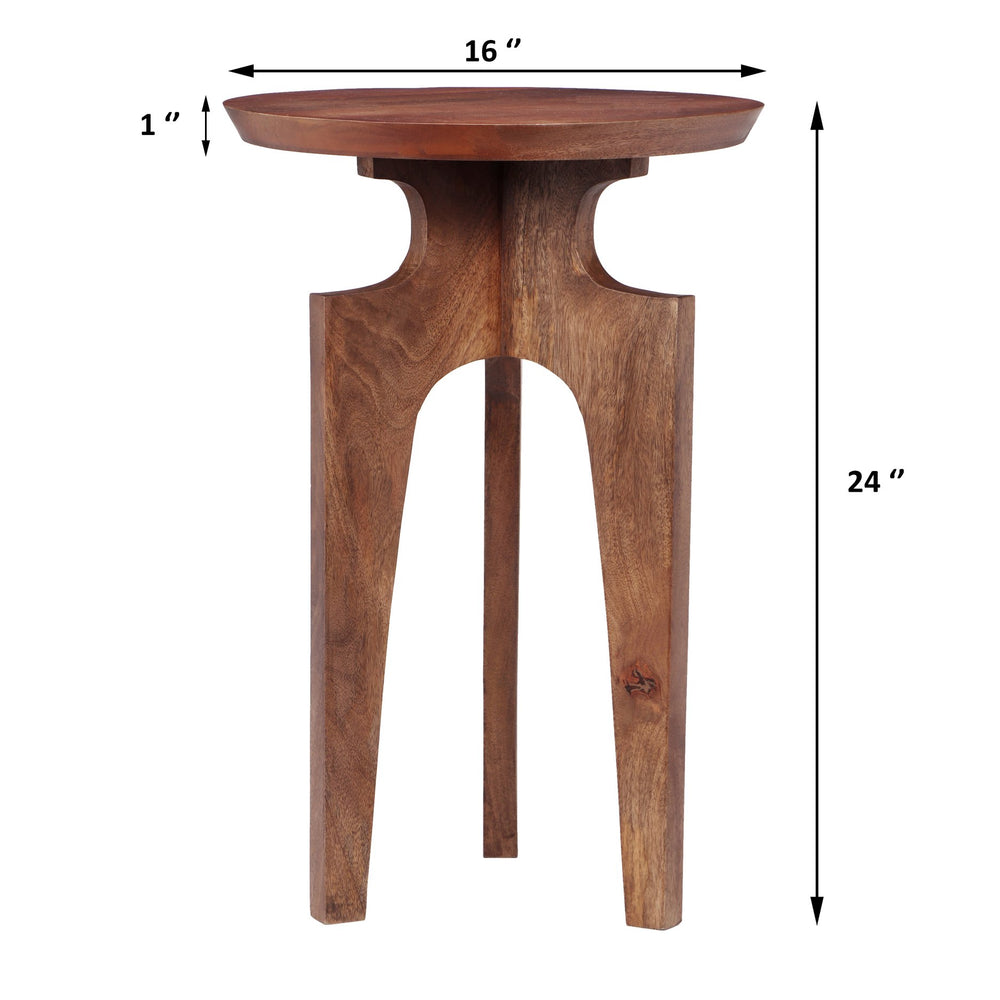 English Elm Christopher Knight Home® - 3-Legged Mango Wood Round End Table in Honey Finish — Midcentury Solid Wood, Plank Surface Appeal N768P202489H