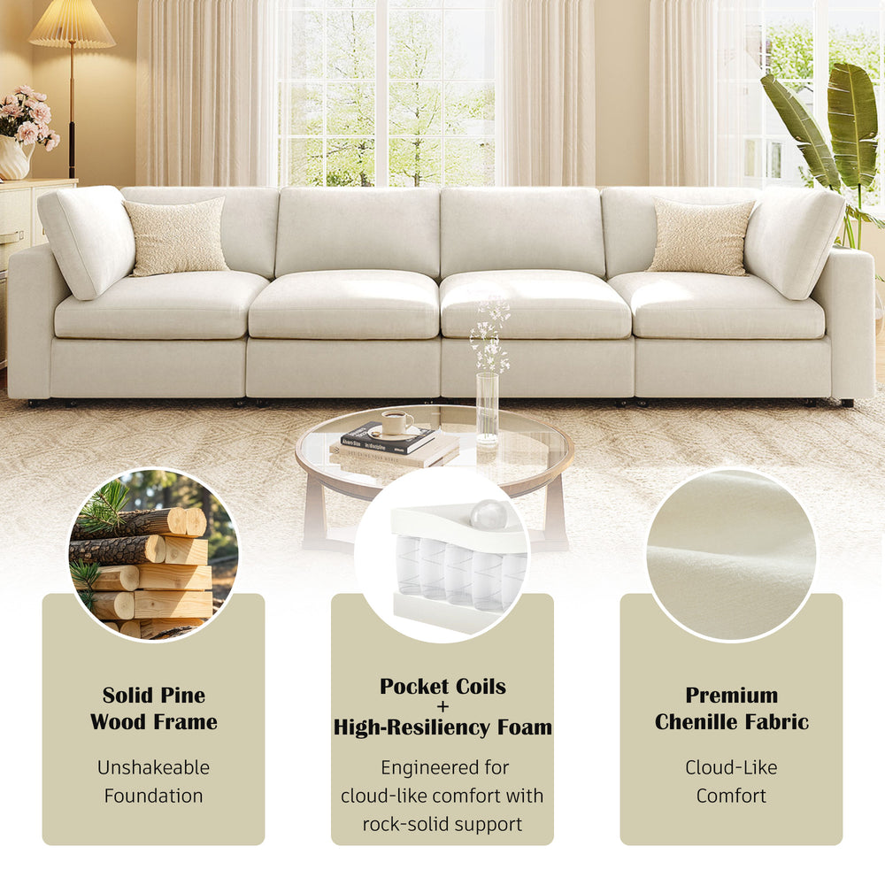 English Elm U-style 113" Upholstered Modular Sofa with Built-In Bluetooth Audio, Wireless Charging & Storage Beige WY000457AAA