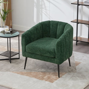 English Elm 29.9'' Modern Upholstered Chenille Vanity Barrel Accent Chair with Channel Tufting and Metal Legs, Cozy Foam Seat for Living Room, Bedroom, Office — Stylish Compact Lounge Seat Green W3118P328899