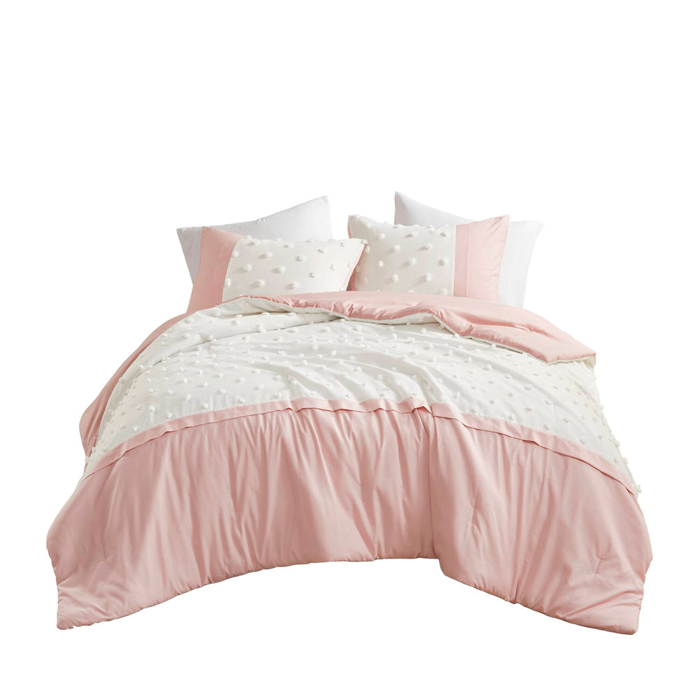 English Elm 3 Pcs King/Cal King Modern Colorblock Jacquard Comforter Set In Pink - Soft, Stylish & Easy Care B035P319870