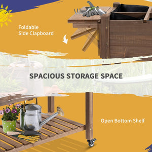 English Elm Outsunny Raised Garden Bed With 8 Grow Grids & Folding Table - Mobile Wooden Planter For Herbs, Veggies W2225P174418-GIGA