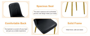 English Elm Table and Chair Set Marble Glass Top Gold Legs Black Pu Seats Modern Dining W1151S04650