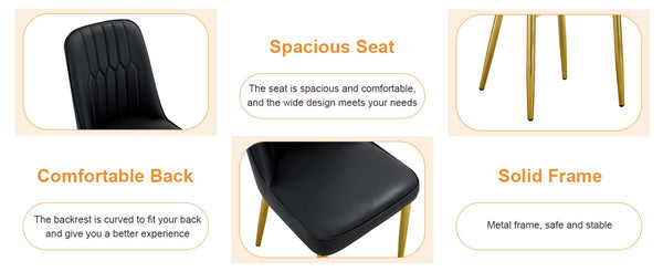 English Elm Table and Chair Set Marble Glass Top Gold Legs Black Pu Seats Modern Dining W1151S04650