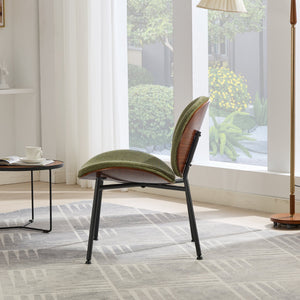 English Elm Mid-Century Shell Chair with Wood Grain Veneer, Curved Wide Seat, Metal-Wood Frame Holds 330+ lbs Green W1143P214256
