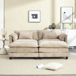 English Elm United Cozy Two-Seat Chenille Sofa With Detachable Armrests, Footstools, And Side Pockets For Storage W1568S00138-GIGA