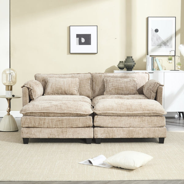 English Elm United Cozy Two-Seat Chenille Sofa With Detachable Armrests, Footstools, And Side Pockets For Storage W1568S00138-GIGA