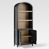 Chantelle Modern Arched Bookcase with Statement Wood Cabinet Pulls Black WECHA41OS2BL0 Walker Edison