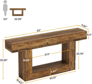 English Elm Practical Geometric Console Table with Matte Black Wood Grain Finish for Entryway or Sofa Rustic Brown T3971P454034