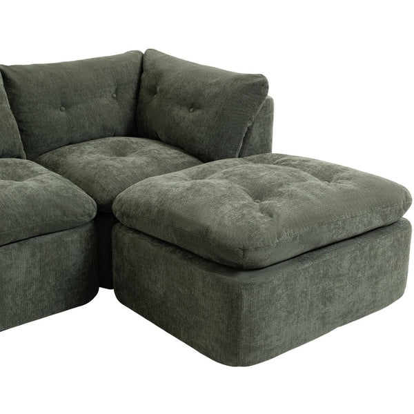 English Elm Modern Chenille Cloud Sectional with Ottoman Deep Sink Modular L Shaped Living Room Sofa Blackish Green W2379S00002