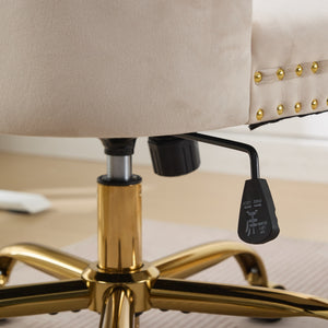 English Elm A&A Velvet Tufted Office Chair with Hand-Pulled Buttons, Nailhead Trim & Golden Metal Base, Luxe Comfort Beige W1143P292466