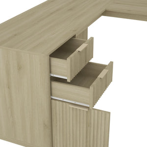 English Elm L Shaped Corner Desk with Storage Cabinet and Built in Charging Station for Home Office W1321S00038